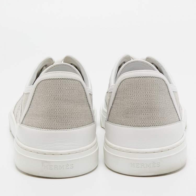 Pre Owned Hermes Grey/White Leather and Canvas Get Low Top Sneakers Size 42