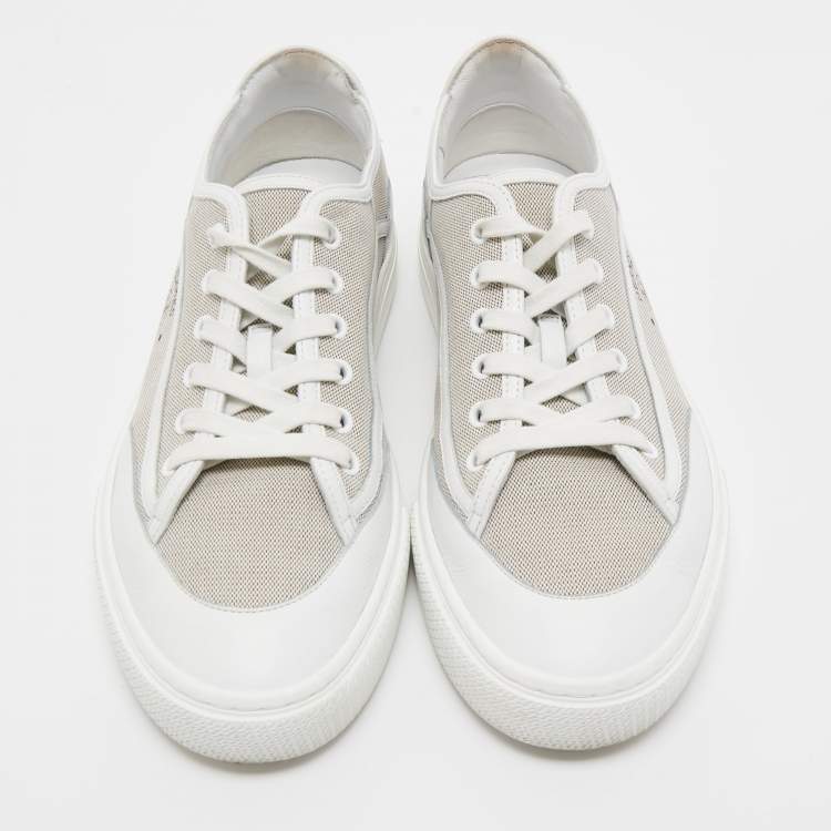 Pre Owned Hermes Grey/White Leather and Canvas Get Low Top Sneakers Size 42