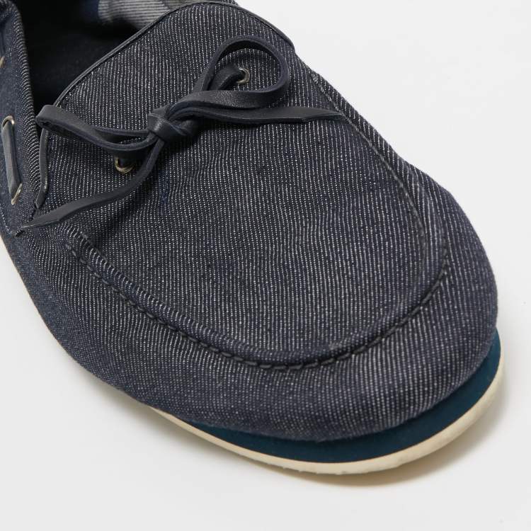 Pre Owned Hermes Blue Denim Bow Accents Loafers Size 44