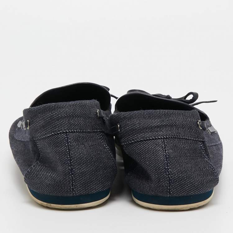 Pre Owned Hermes Blue Denim Bow Accents Loafers Size 44