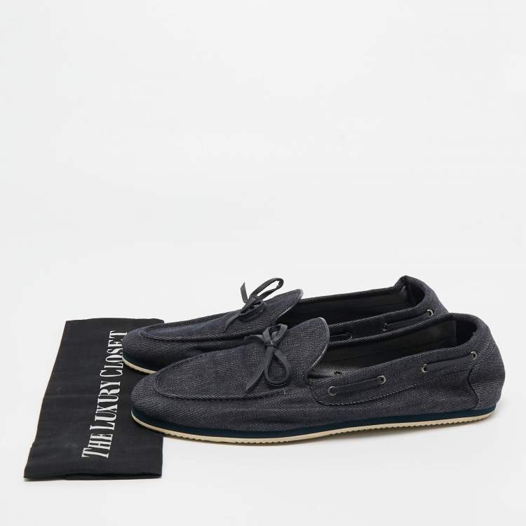 Pre Owned Hermes Blue Denim Bow Accents Loafers Size 44