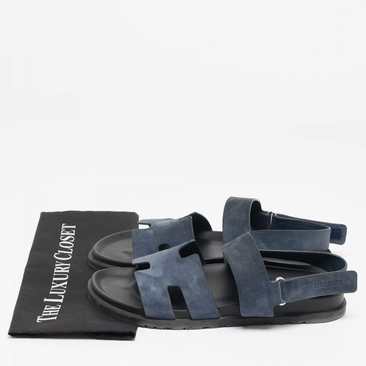 Pre Owned Hermes Navy Blue Suede Genius Flat Sandals Size 43