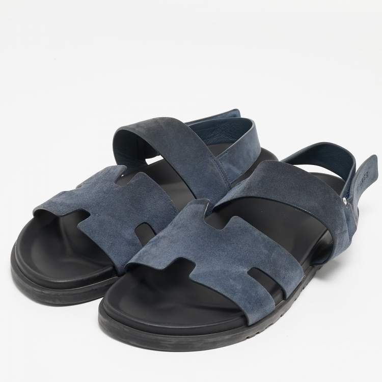 Pre Owned Hermes Navy Blue Suede Genius Flat Sandals Size 43
