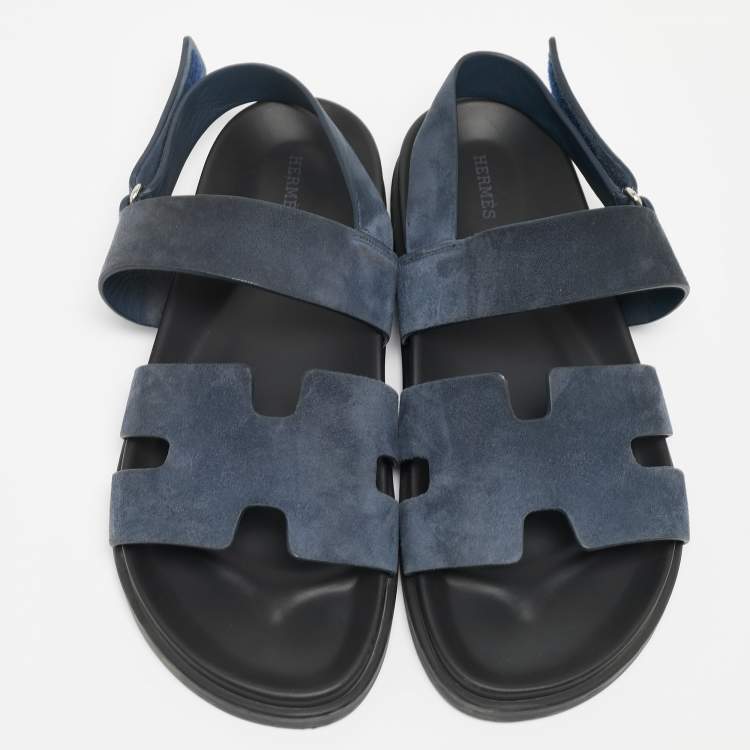 Pre Owned Hermes Navy Blue Suede Genius Flat Sandals Size 43