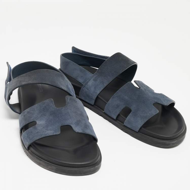 Pre Owned Hermes Navy Blue Suede Genius Flat Sandals Size 43