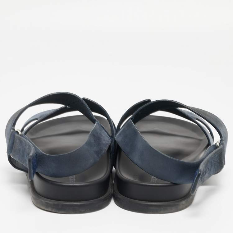 Pre Owned Hermes Navy Blue Suede Genius Flat Sandals Size 43