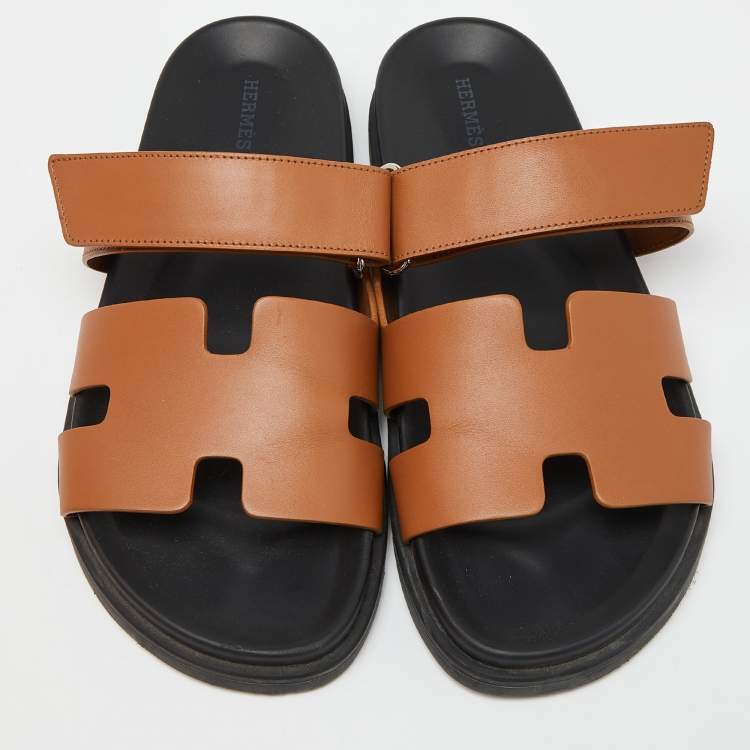 Pre Owned Hermes Tan Leather Chypre Sandals Size 42