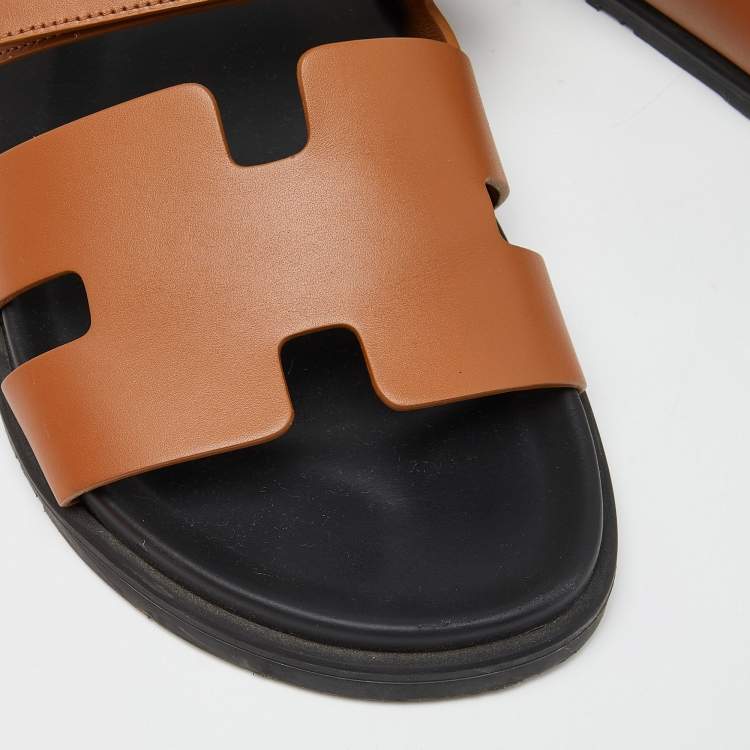 Pre Owned Hermes Tan Leather Chypre Sandals Size 42