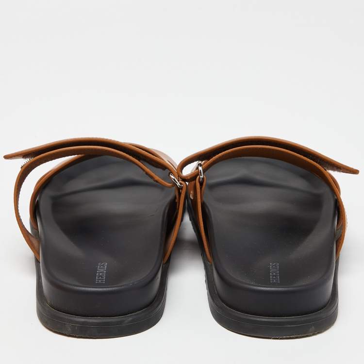 Pre Owned Hermes Tan Leather Chypre Sandals Size 42