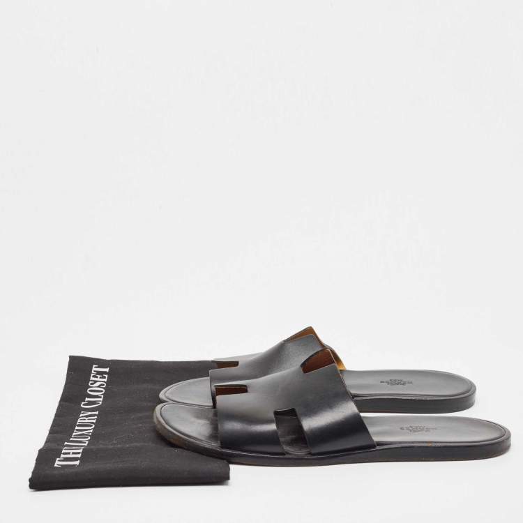 Pre Owned Hermes Black Leather Izmir Sandals Size 43