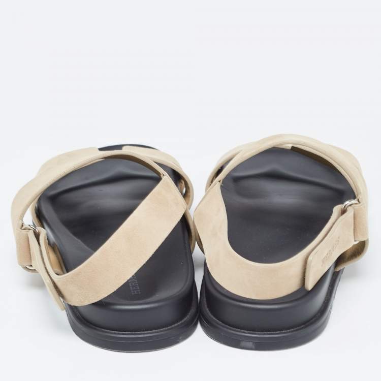 Pre Owned Hermes Brown Suede Genius Slingback Sandals Size 44