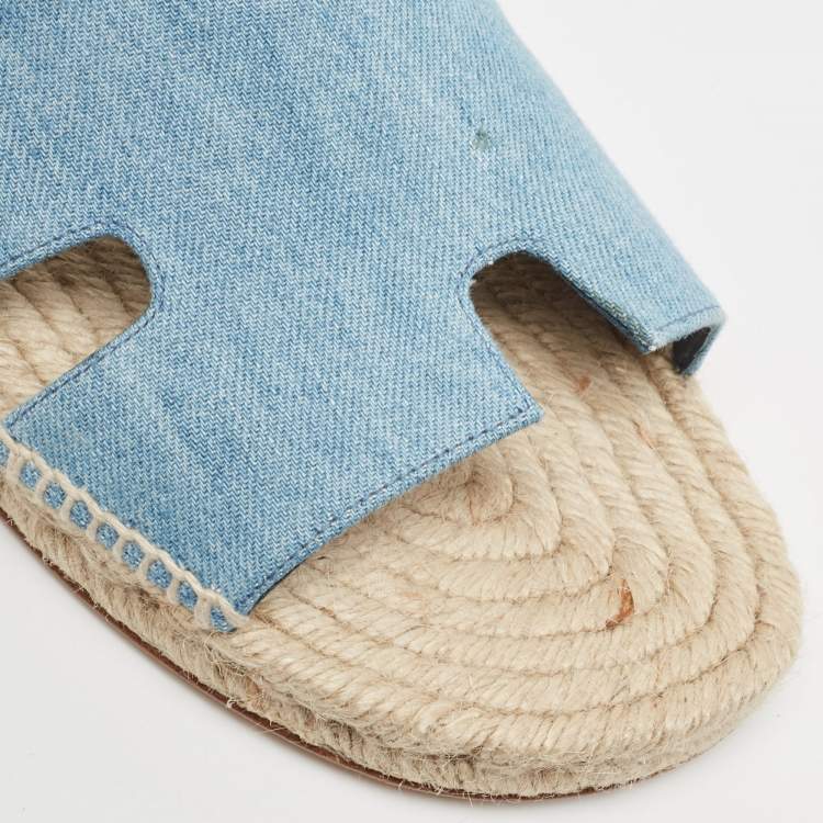 Pre Owned Hermes Light Blue Denim Antigua Espadrille Slides Size 43