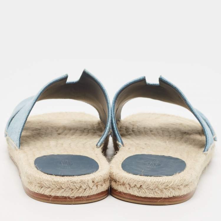 Pre Owned Hermes Light Blue Denim Antigua Espadrille Slides Size 43