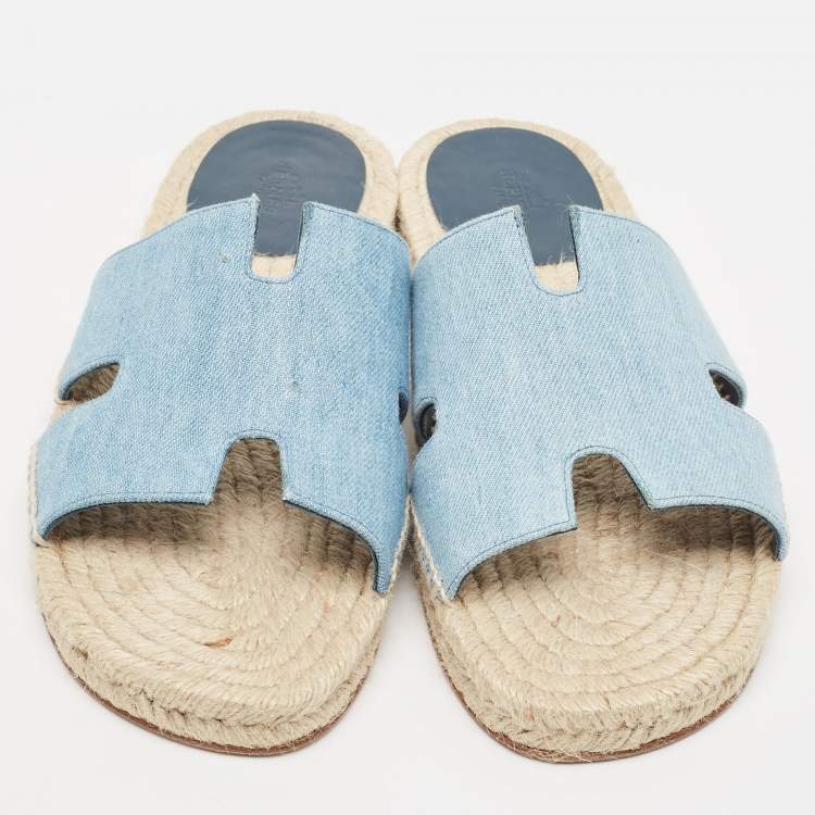 Pre Owned Hermes Light Blue Denim Antigua Espadrille Slides Size 43