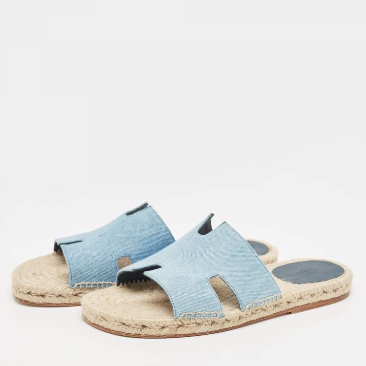 Pre Owned Hermes Light Blue Denim Antigua Espadrille Slides Size 43