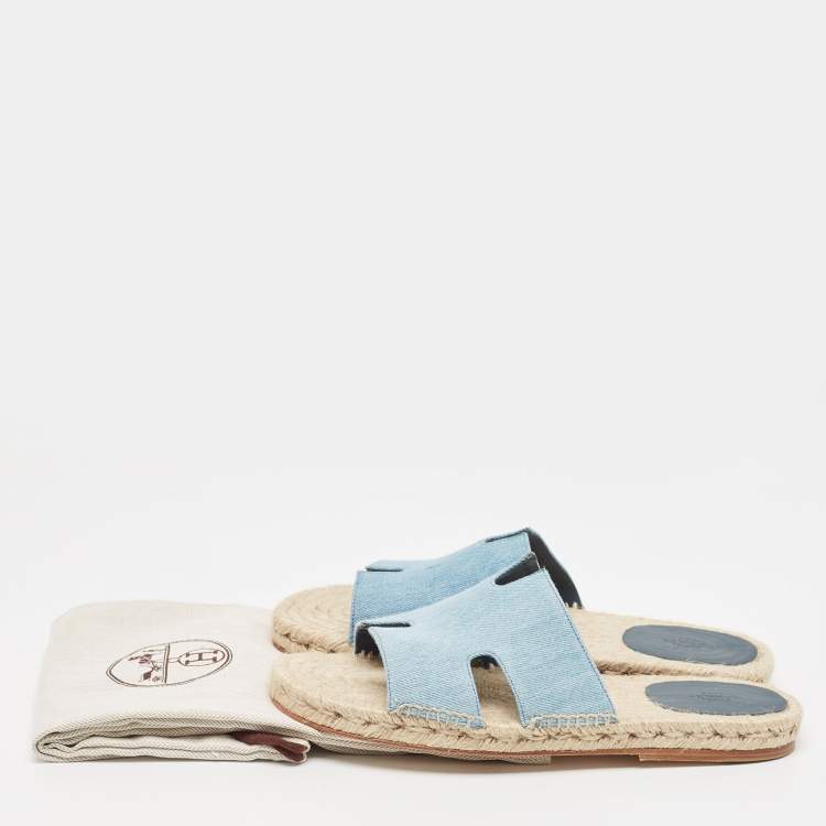 Pre Owned Hermes Light Blue Denim Antigua Espadrille Slides Size 43