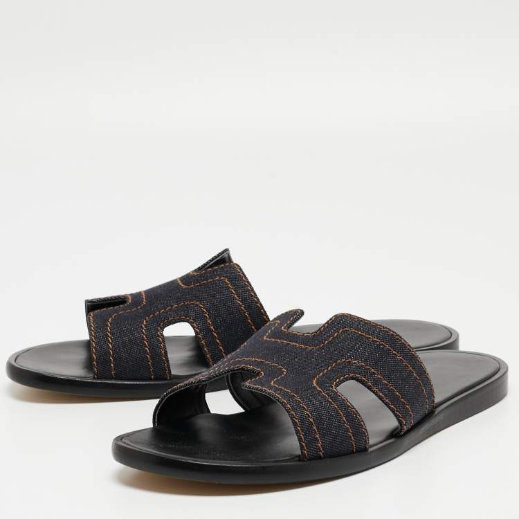 Pre Owned Hermes Navy Blue Denim Izmir Slides Size 41