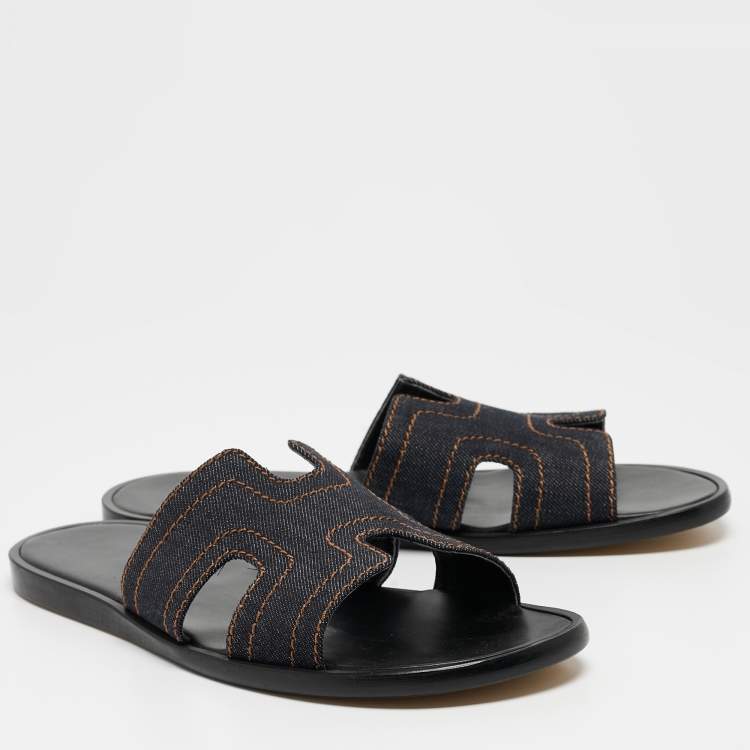 Pre Owned Hermes Navy Blue Denim Izmir Slides Size 41
