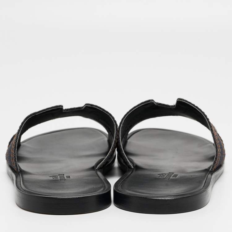 Pre Owned Hermes Navy Blue Denim Izmir Slides Size 41