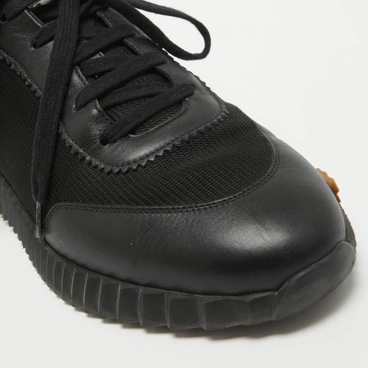 Pre Owned Hermes Black Leather and Mesh Bouncing Low Top Sneakers Size 41.5 