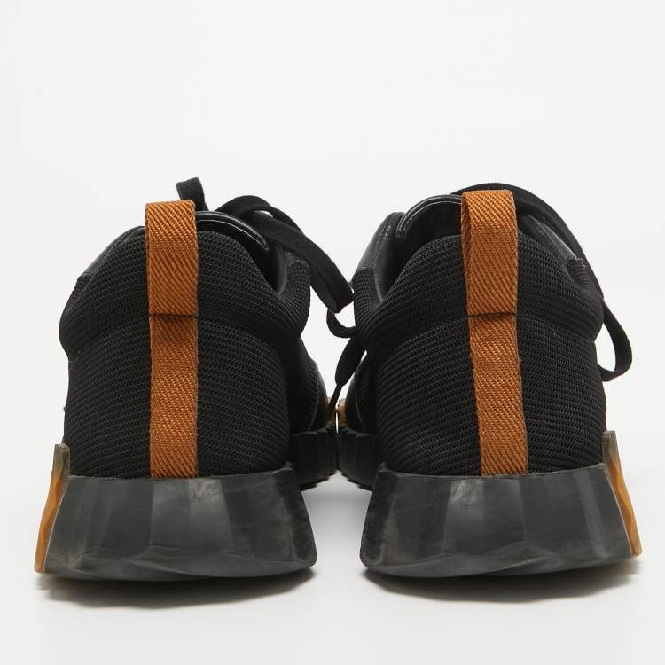 Pre Owned Hermes Black Leather and Mesh Bouncing Low Top Sneakers Size 41.5 