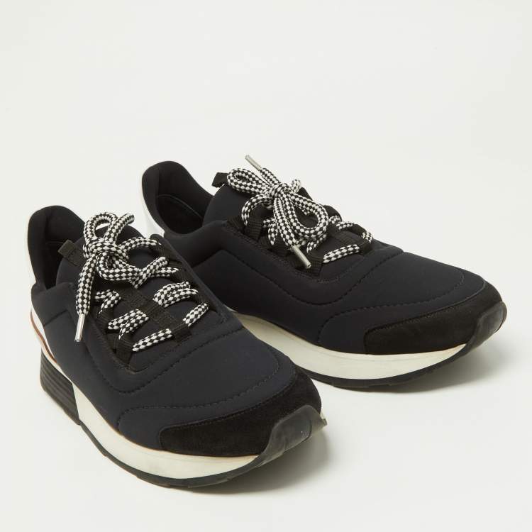 Pre Owned Hermes Tri Color Leather and Neoprene Quicker Lace Up Sneakers Size 40