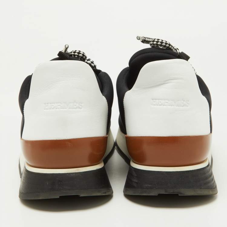 Pre Owned Hermes Tri Color Leather and Neoprene Quicker Lace Up Sneakers Size 40
