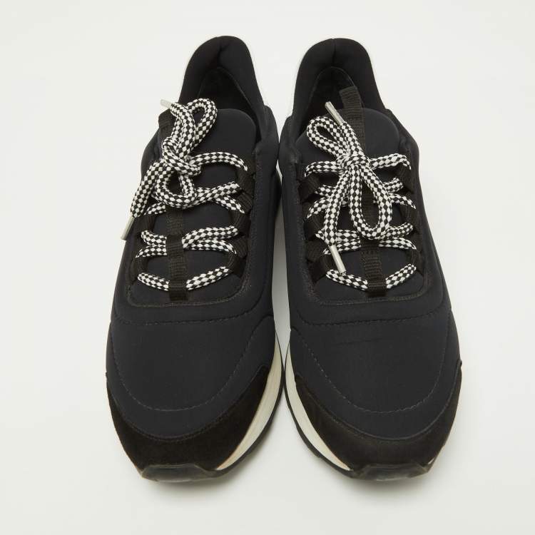 Pre Owned Hermes Tri Color Leather and Neoprene Quicker Lace Up Sneakers Size 40