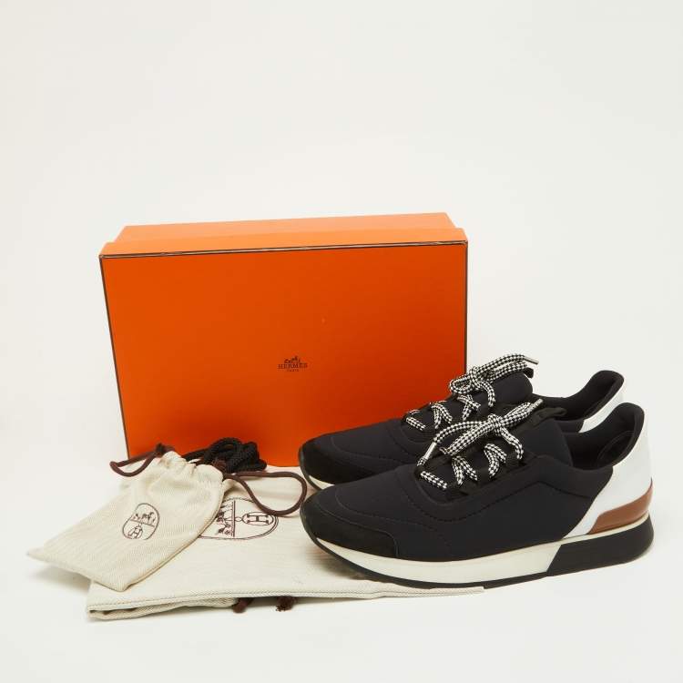 Pre Owned Hermes Tri Color Leather and Neoprene Quicker Lace Up Sneakers Size 40