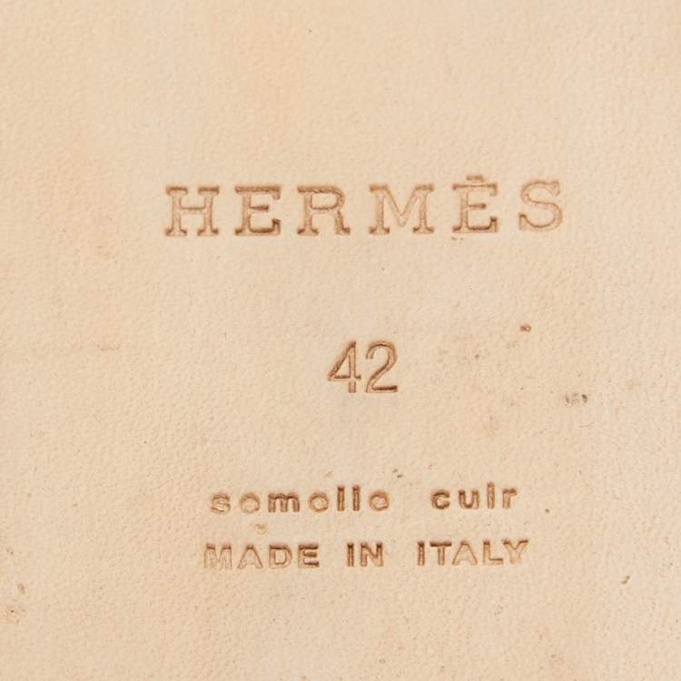 Pre Owned Hermes Green Leather Izmir Flat Slides Size 42