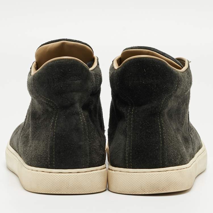 Pre Owned Hermes Dark Green Suede Mid Top Sneakers Size 43.5