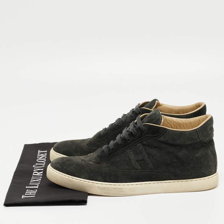 Pre Owned Hermes Dark Green Suede Mid Top Sneakers Size 43.5