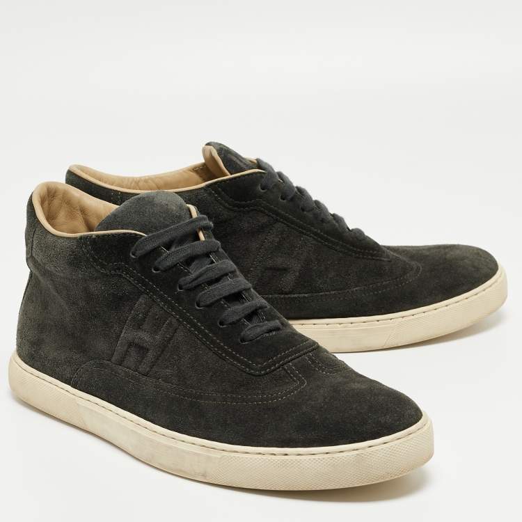 Pre Owned Hermes Dark Green Suede Mid Top Sneakers Size 43.5