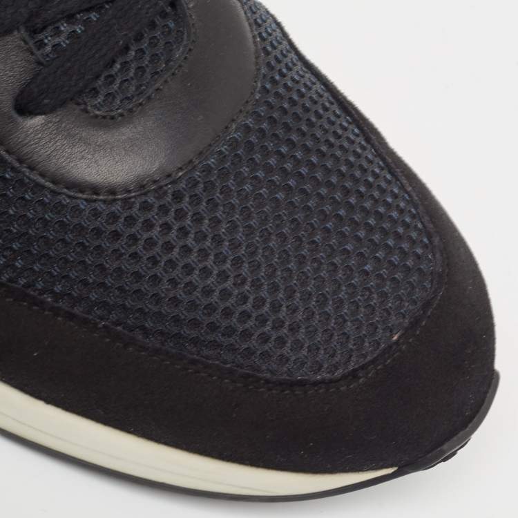 Pre Owned Hermes Black Mesh and Leather Low Top Sneakers Size 42.5