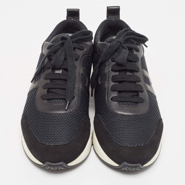 Pre Owned Hermes Black Mesh and Leather Low Top Sneakers Size 42.5