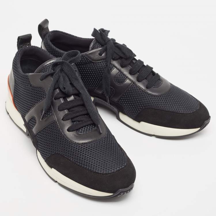 Pre Owned Hermes Black Mesh and Leather Low Top Sneakers Size 42.5