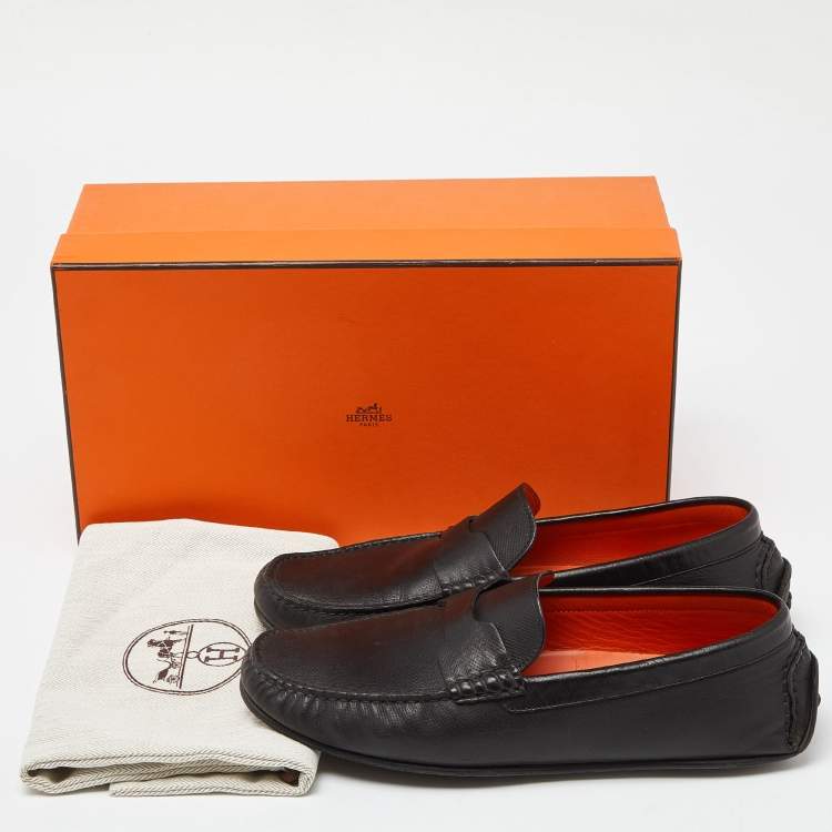 Pre Owned Hermes Black Leather Kennedy Slip On Loafers Size 40.5