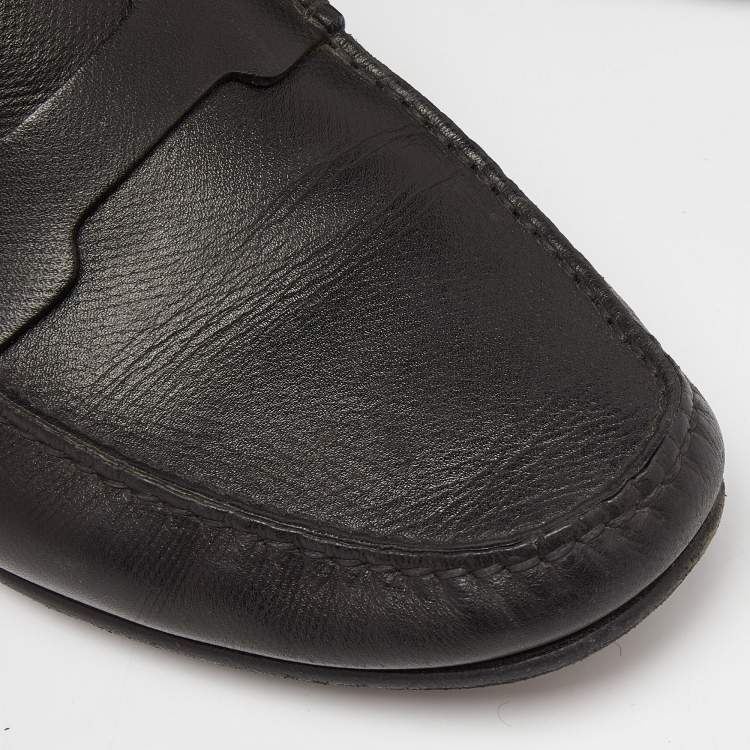Pre Owned Hermes Black Leather Kennedy Slip On Loafers Size 40.5