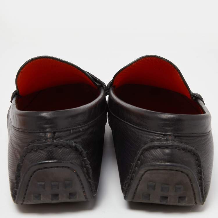 Pre Owned Hermes Black Leather Kennedy Slip On Loafers Size 40.5