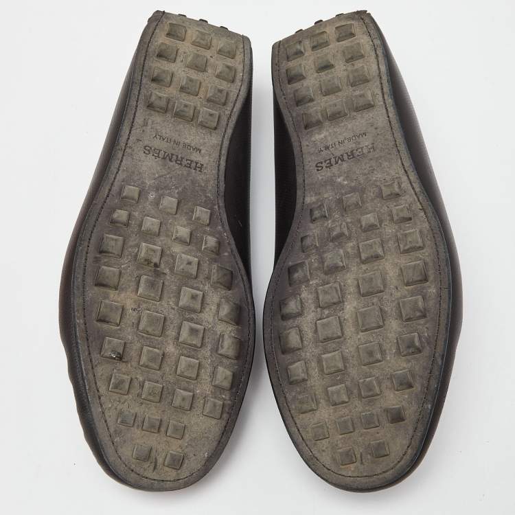 Pre Owned Hermes Black Leather Kennedy Slip On Loafers Size 40.5