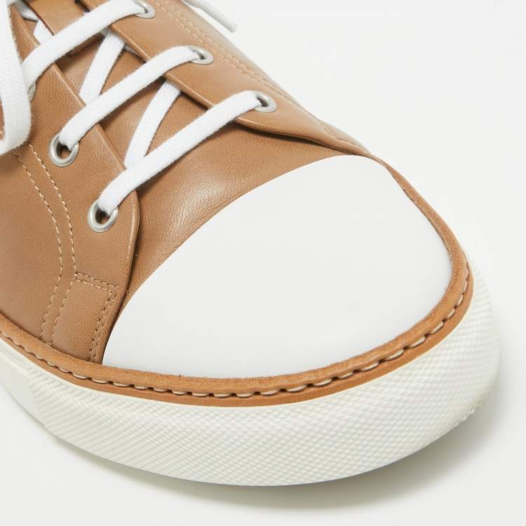 Pre Owned Hermes Brown/White Leather Low Top Sneakers Size 43.5