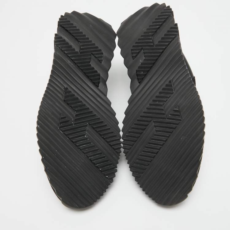 مملوكة مسبقًا Hermes Black Leather and Suede Bouncing Sneakers Size 44.5