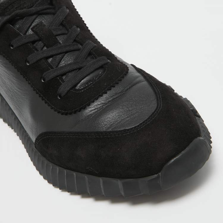 مملوكة مسبقًا Hermes Black Leather and Suede Bouncing Sneakers Size 44.5