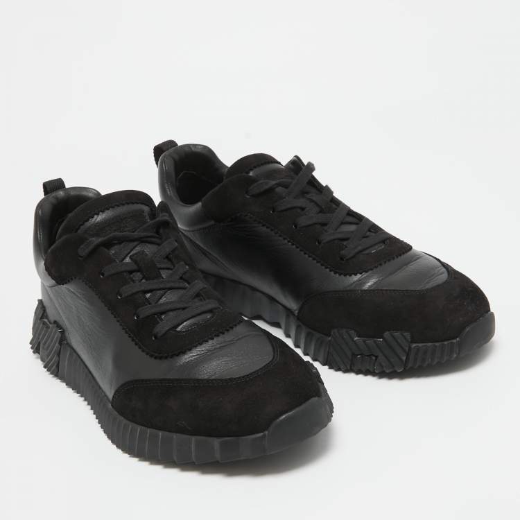 مملوكة مسبقًا Hermes Black Leather and Suede Bouncing Sneakers Size 44.5