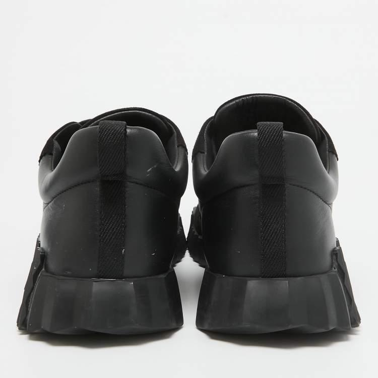 مملوكة مسبقًا Hermes Black Leather and Suede Bouncing Sneakers Size 44.5
