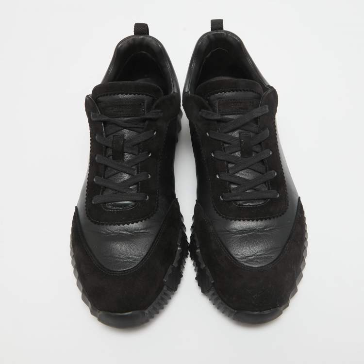 مملوكة مسبقًا Hermes Black Leather and Suede Bouncing Sneakers Size 44.5