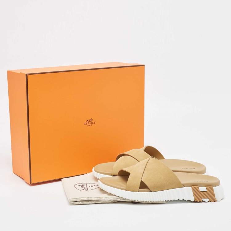 Pre Owned Hermes Beige Suede Infra Sandals Size 45
