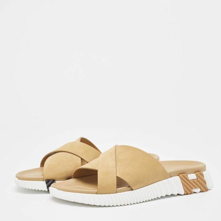 Pre Owned Hermes Beige Suede Infra Sandals Size 45