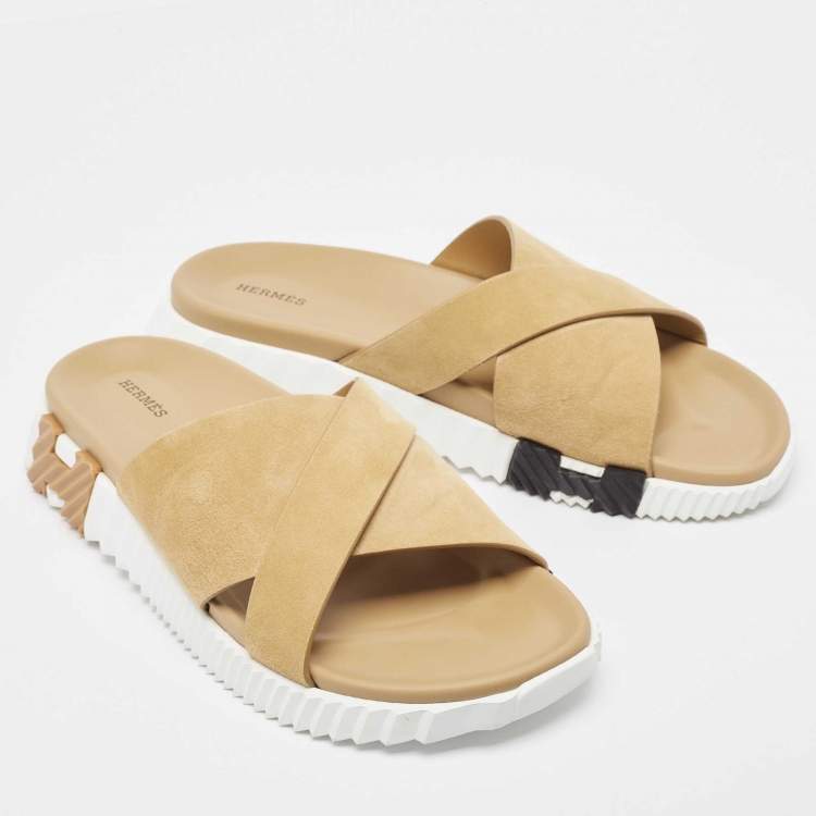 Pre Owned Hermes Beige Suede Infra Sandals Size 45