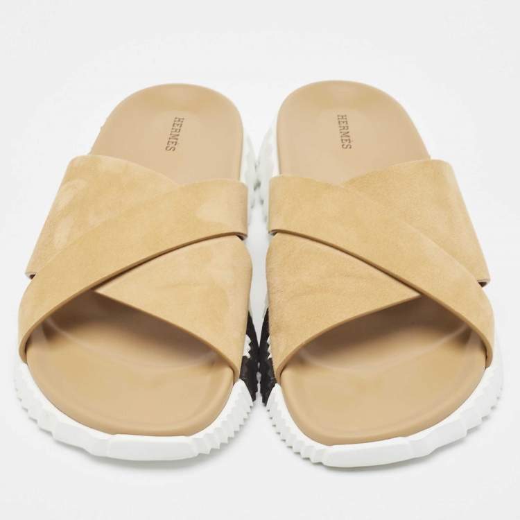 Pre Owned Hermes Beige Suede Infra Sandals Size 45